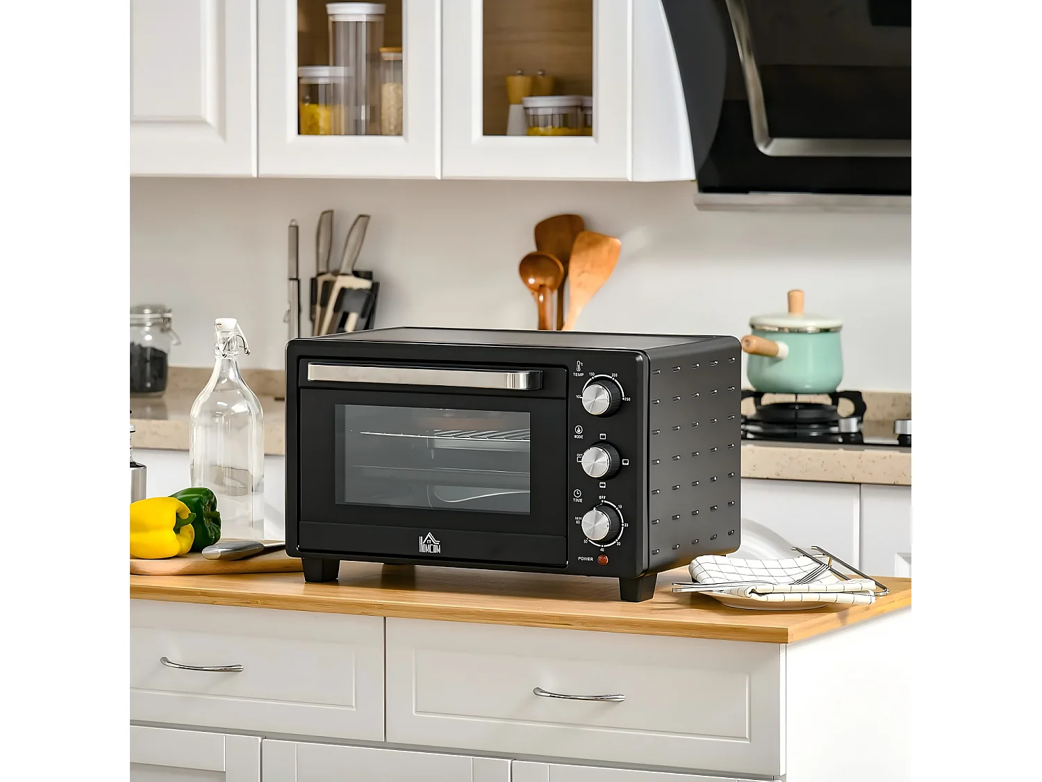 Elektrische mini-oven 21 L, met timer 0-60 min, thermostaat 100°C-230°C, 3 kookmodi, 1400W heteluchtoven, 46x38,5x29CM