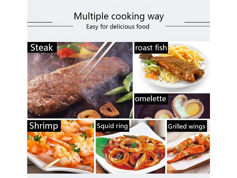 Plaque de gril électrique 4400W, avec plateau de collecte d'huile, 2 zones, 300°C, 73x48x23cm