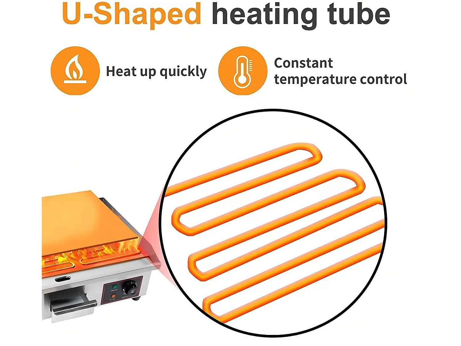 Plaque de gril électrique 4400W, avec plateau de collecte d'huile, 2 zones, 300°C, 73x48x23cm