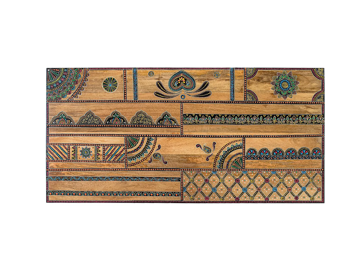 Tête de lit en bois de manguier massif 168 cm, style bohème ethnique - 168 x 81 x 4