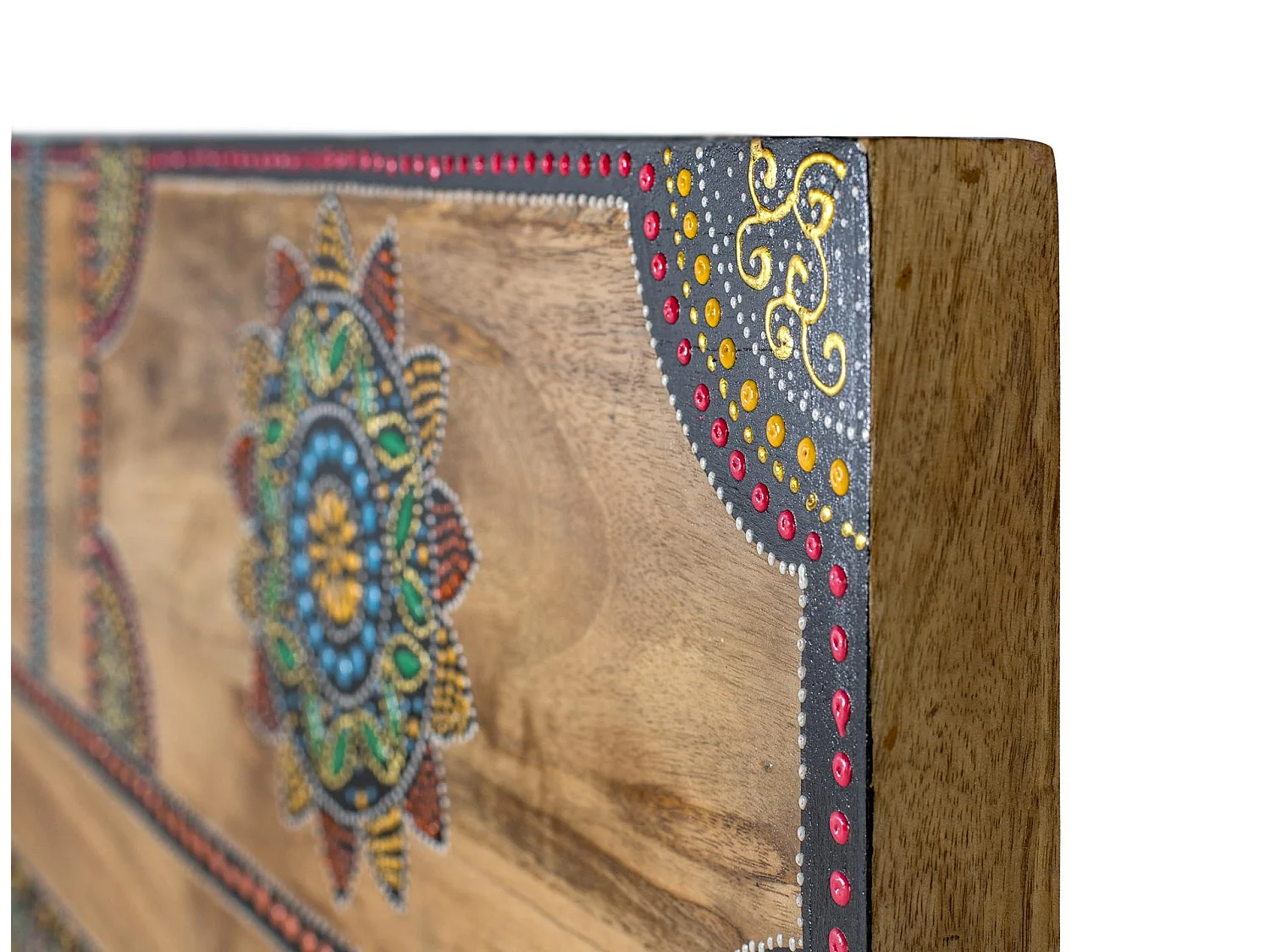 Tête de lit en bois de manguier massif 168 cm, style bohème ethnique - 168 x 81 x 4