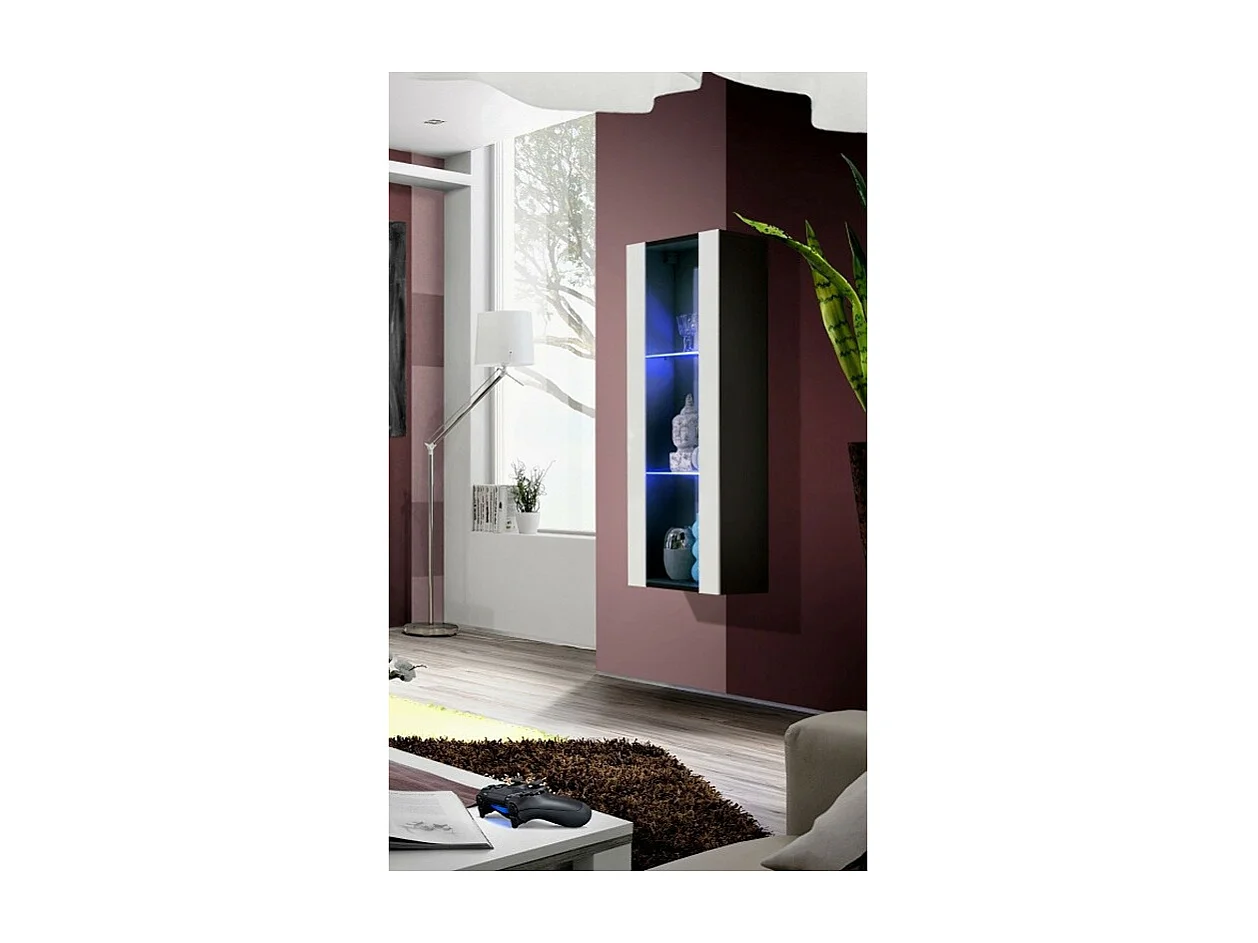Vitrine LED Murale Design "Fly II" 126cm Blanc & Noir