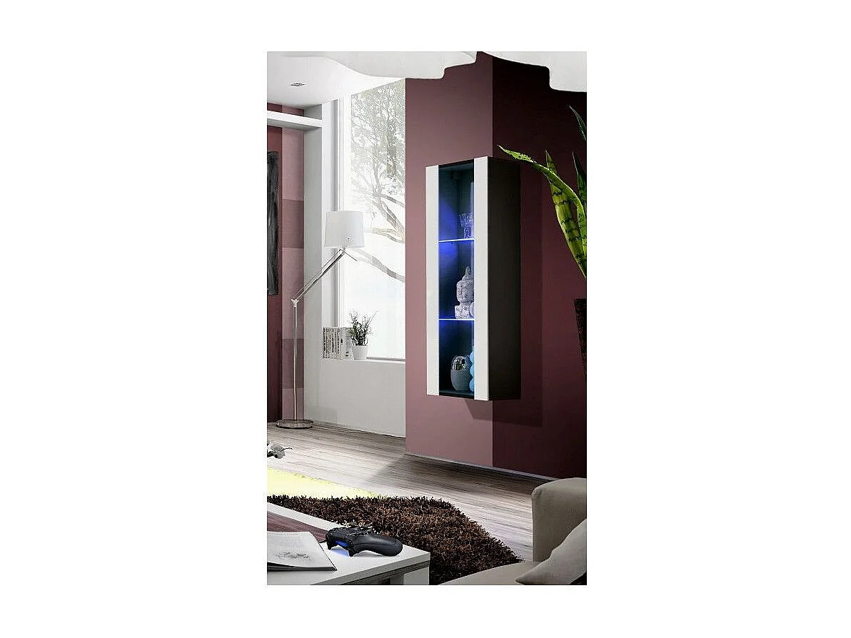Vitrine LED Murale Design "Fly II" 126cm Blanc & Noir