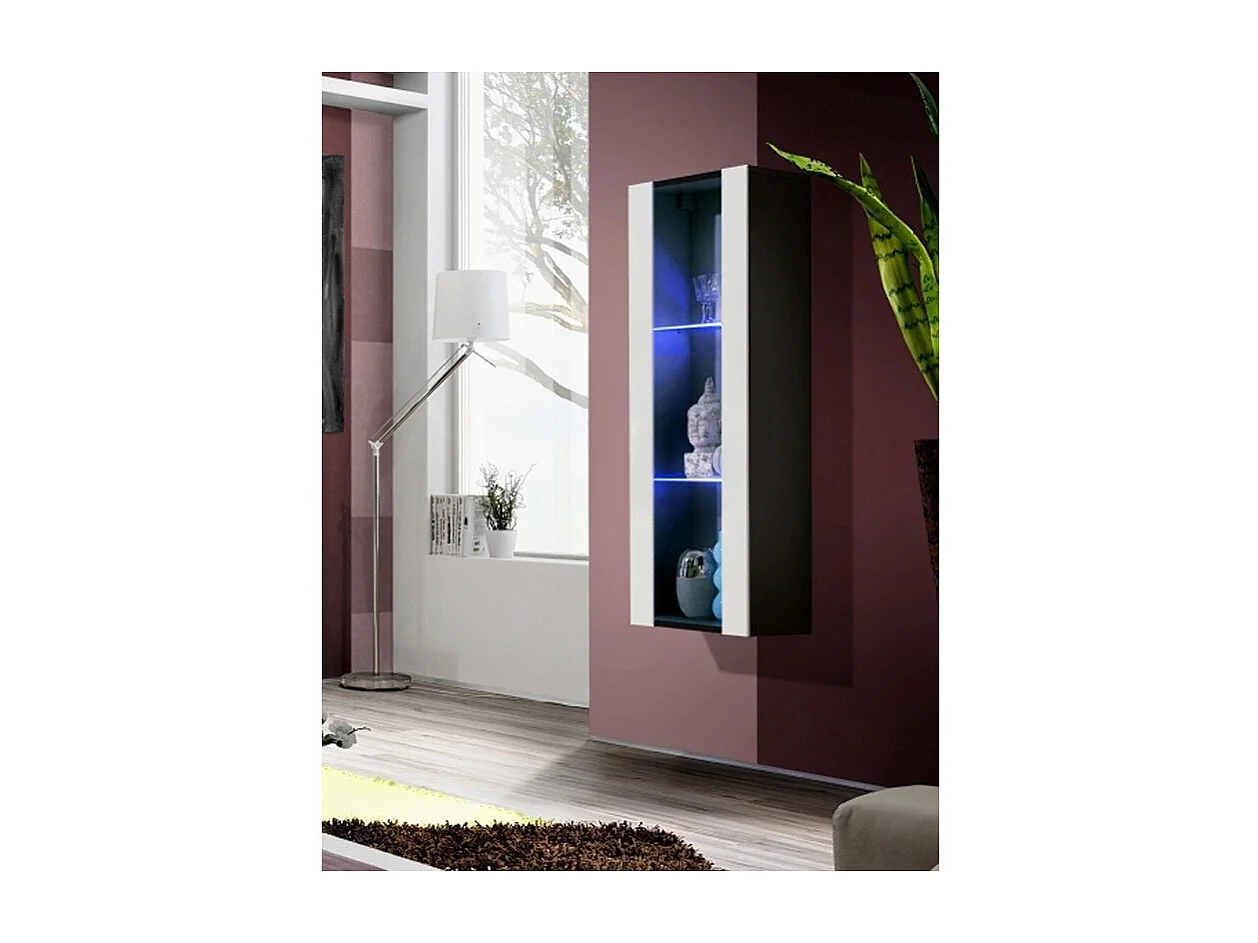 Vitrine LED Murale Design "Fly II" 126cm Blanc & Noir