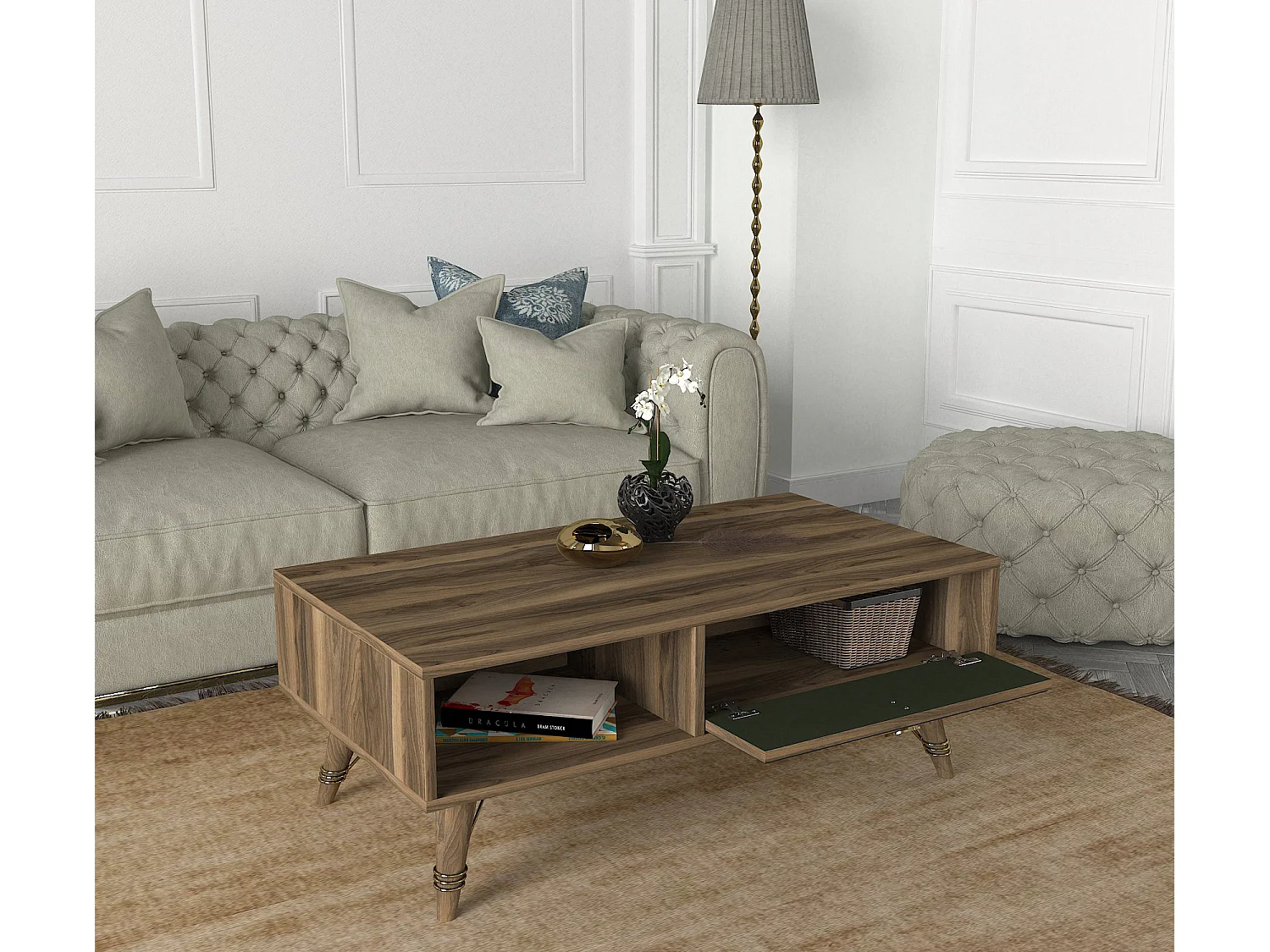 Couchtisch Valente Walnuss Dunkelgrün