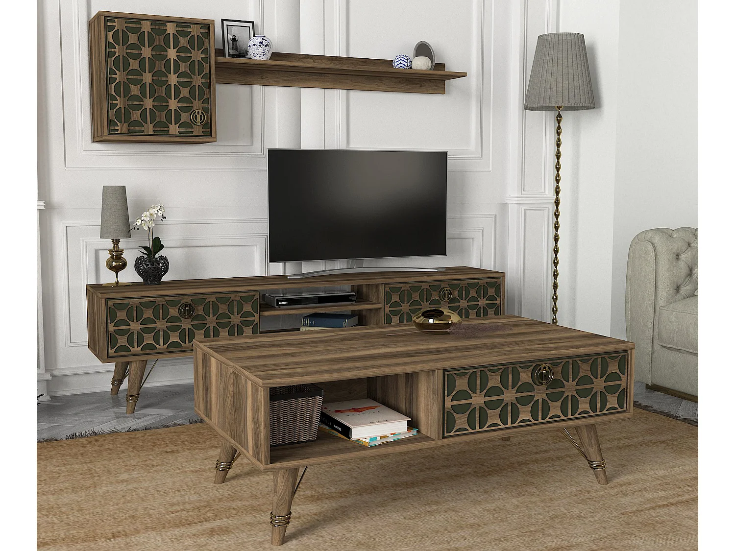 Couchtisch Valente Walnuss Dunkelgrün