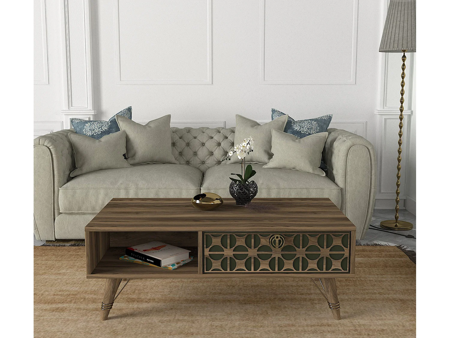 Couchtisch Valente Walnuss Dunkelgrün