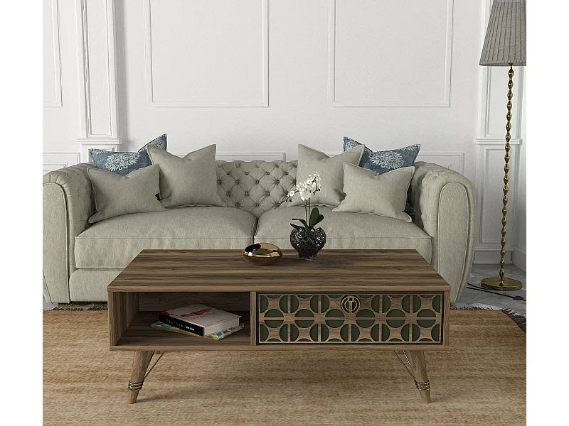 Couchtisch Valente Walnuss Dunkelgrün