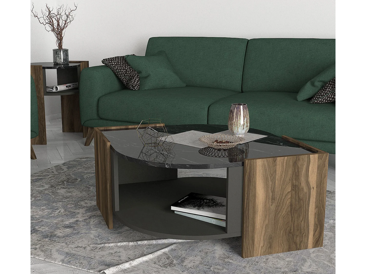 Couchtisch Marbel Walnuss Marmor Optik