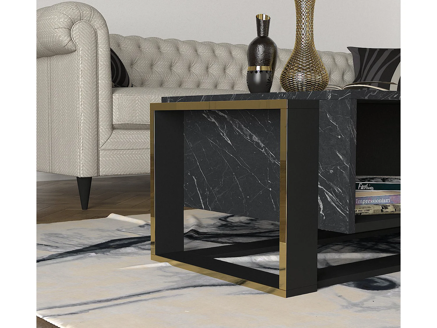 Couchtisch Bianco Rebab Braun Dunkelgrau ( Marmor Optik )