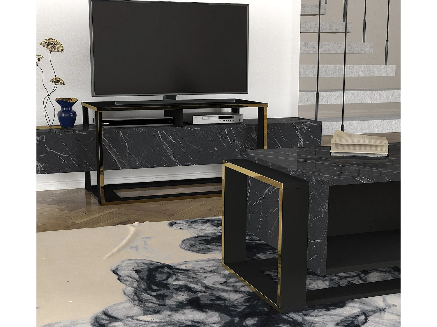 Couchtisch Bianco Rebab Braun Dunkelgrau ( Marmor Optik )