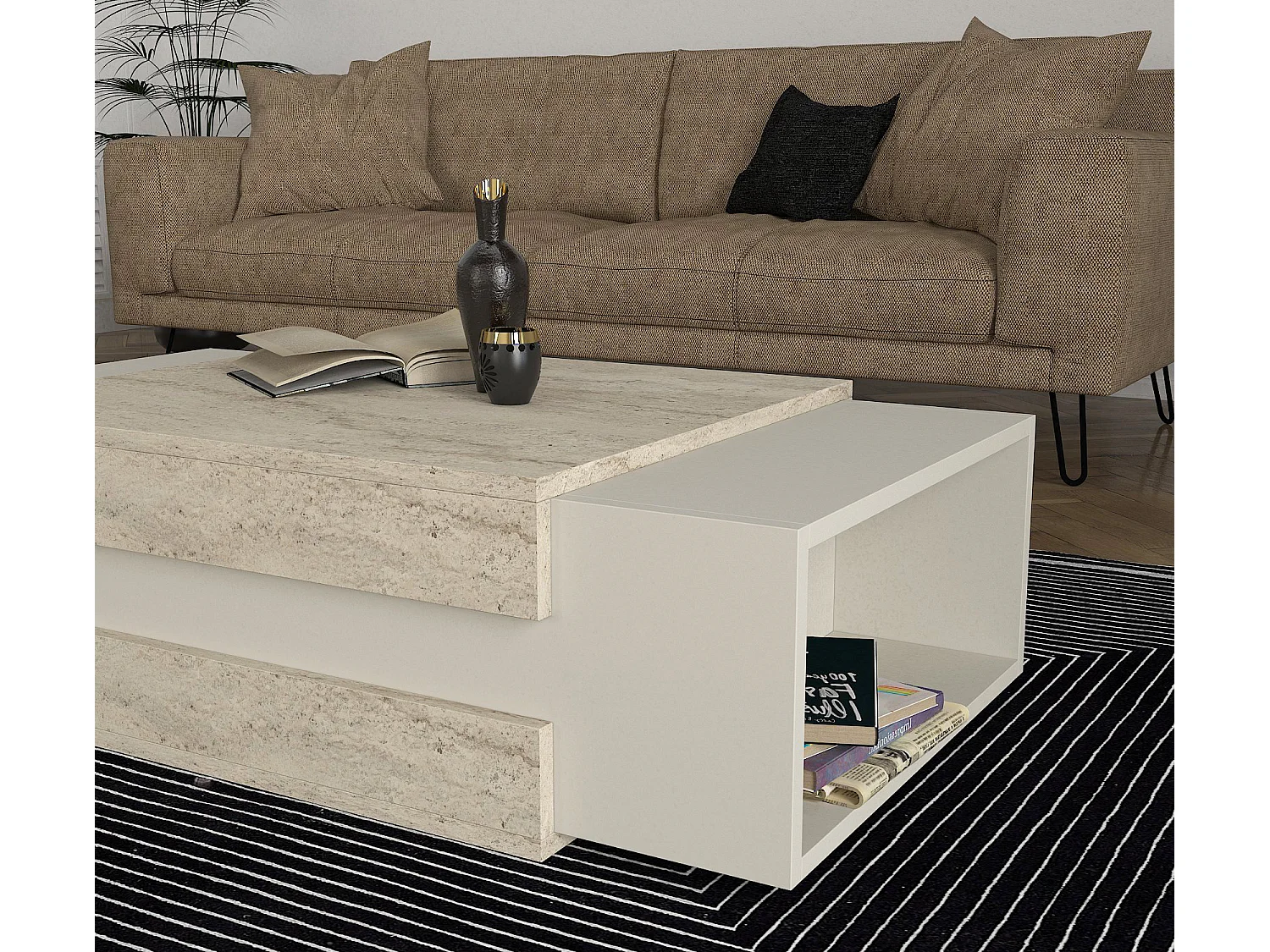 Couchtisch Nora Beige Grau Granit Optik