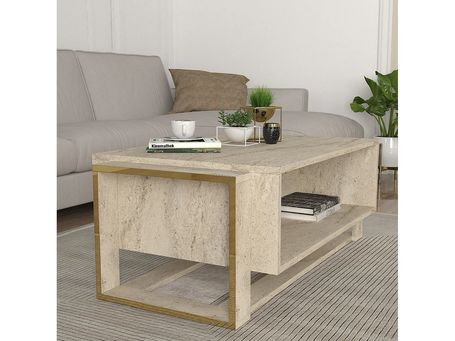 Couchtisch Bianco Beige Granit Optik