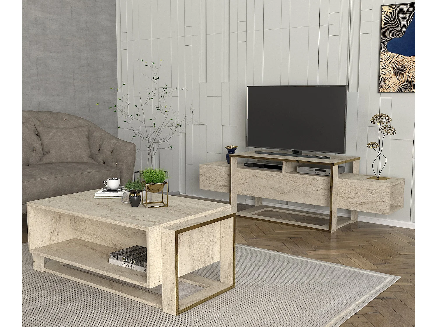 Couchtisch Bianco Beige Granit Optik