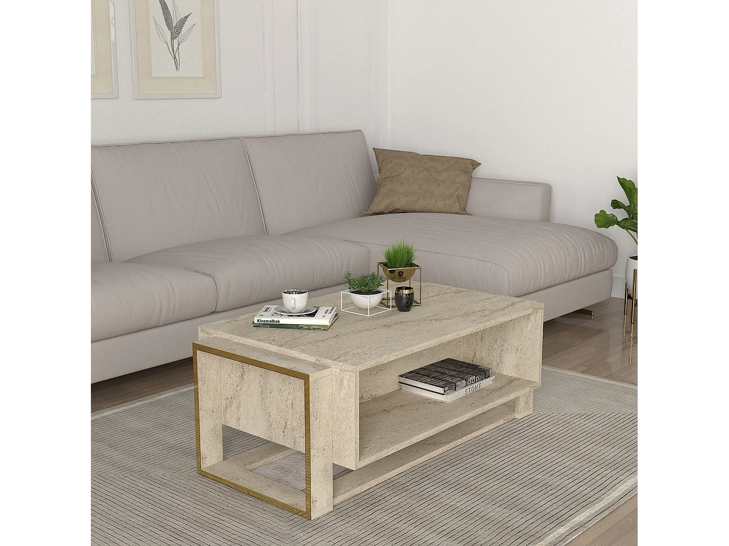 Couchtisch Bianco Beige Granit Optik