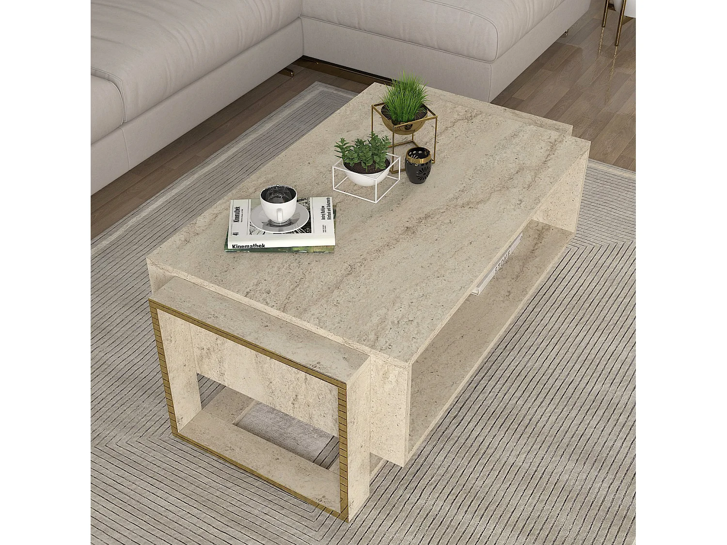 Couchtisch Bianco Beige Granit Optik