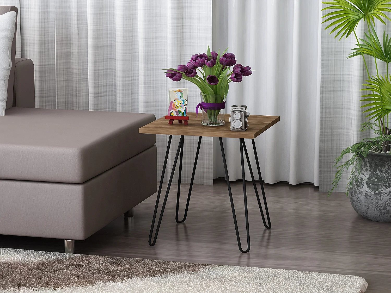 Beistelltisch Helen mit Metallfüße Walnuss