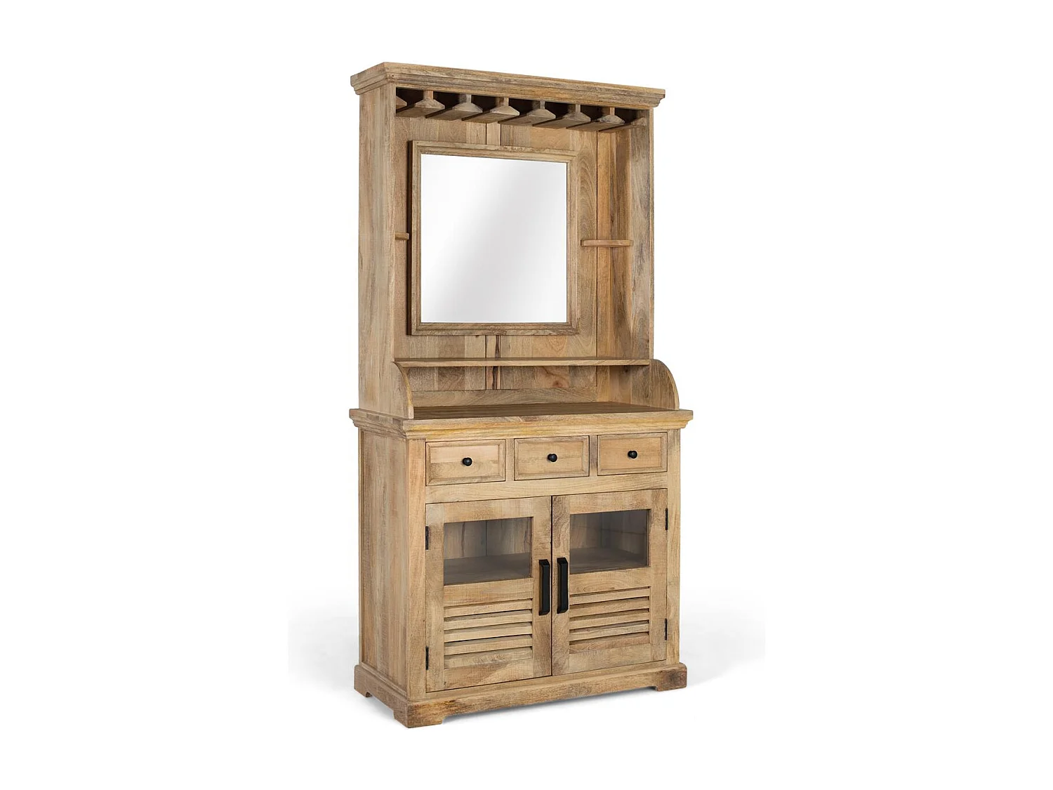 Mobile bar in legno di mango con specchio centrale