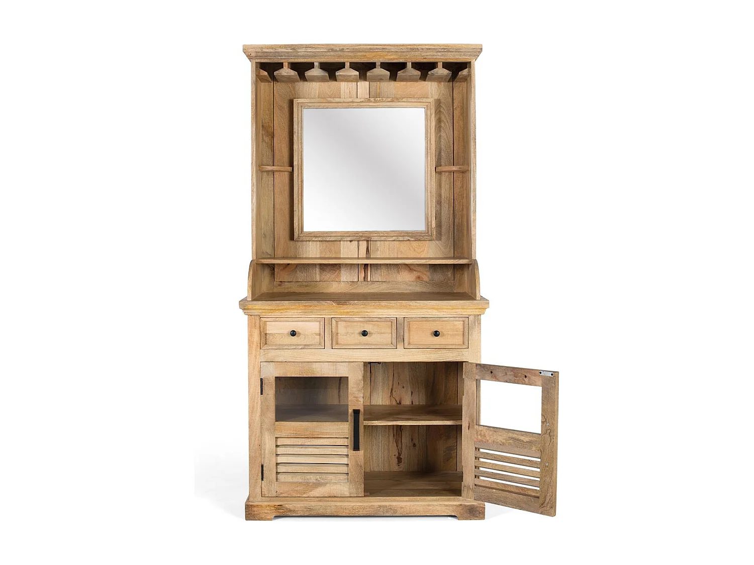 Mobile bar in legno di mango con specchio centrale