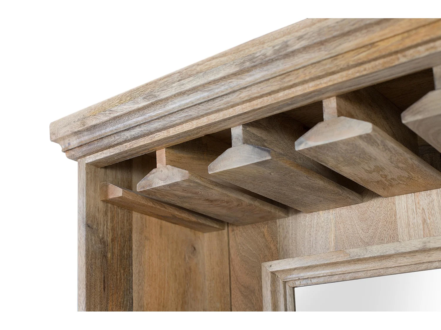 Mobile bar in legno di mango con specchio centrale