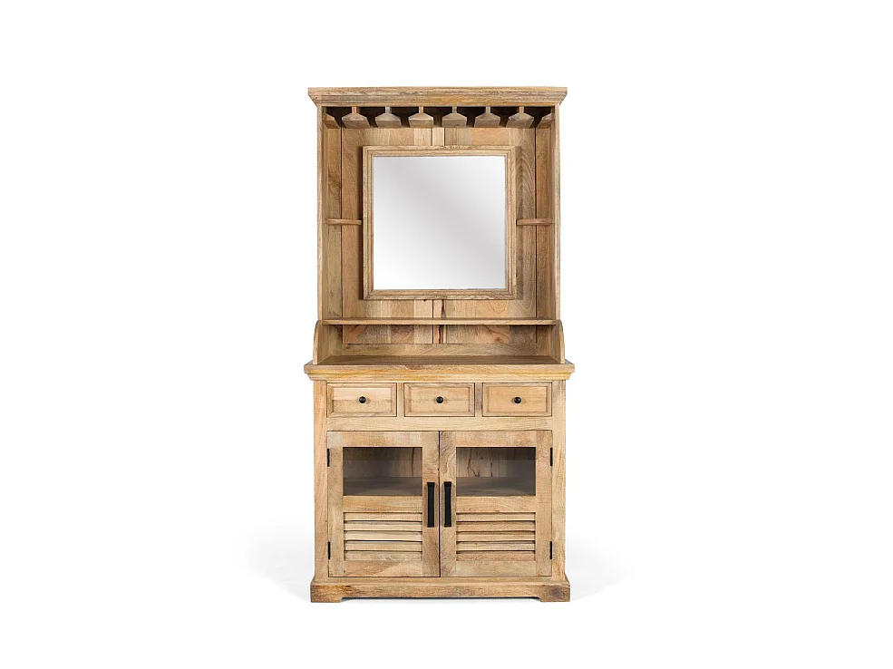 Meuble de bar en bois de manguier 98 cm, style rustique contemporain - 190 x 98 x 45