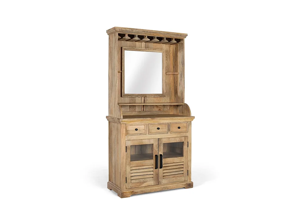 Meuble de bar en bois de manguier 98 cm, style rustique contemporain - 190 x 98 x 45