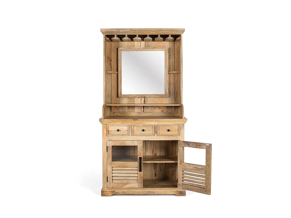 Meuble de bar en bois de manguier 98 cm, style rustique contemporain - 190 x 98 x 45