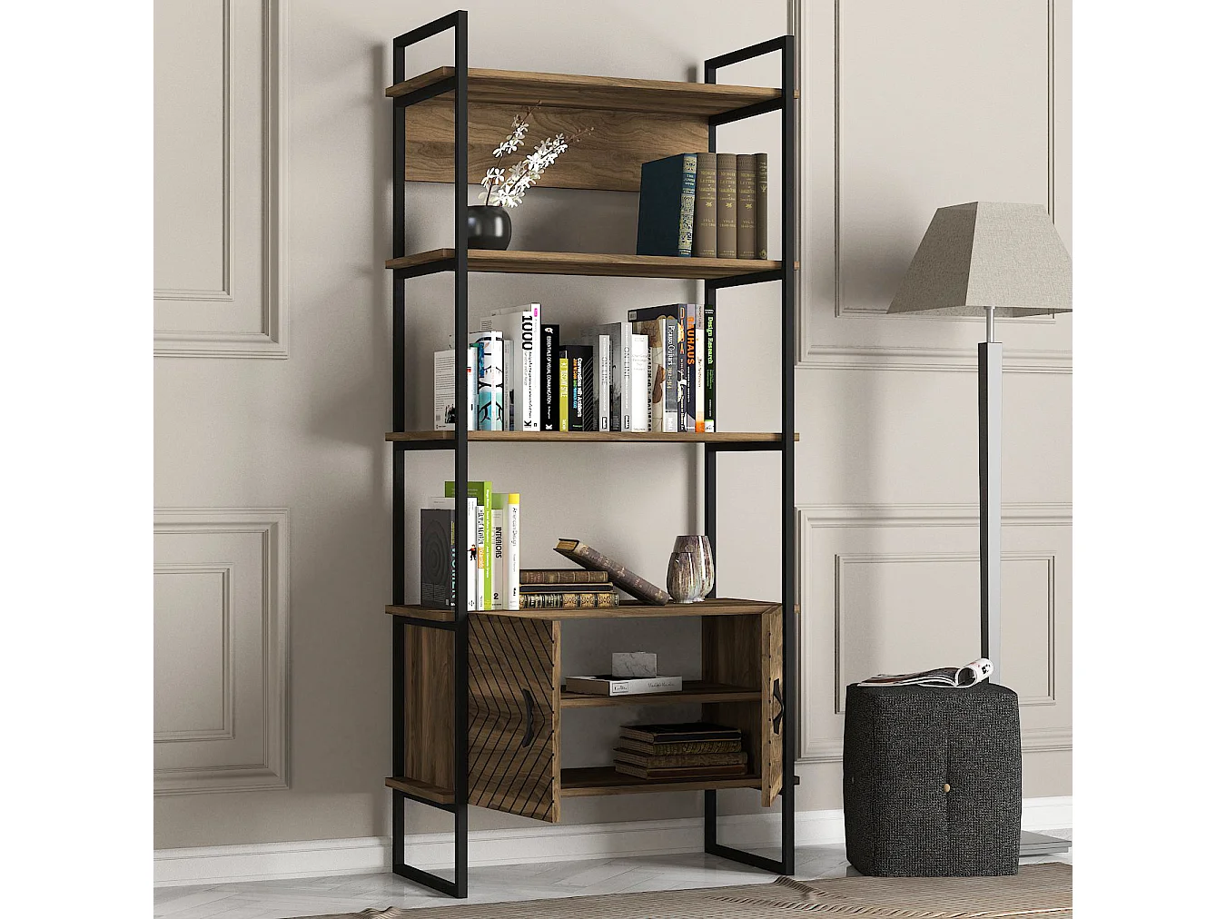 Bücherregal Scala mit Metallfüße Walnuss