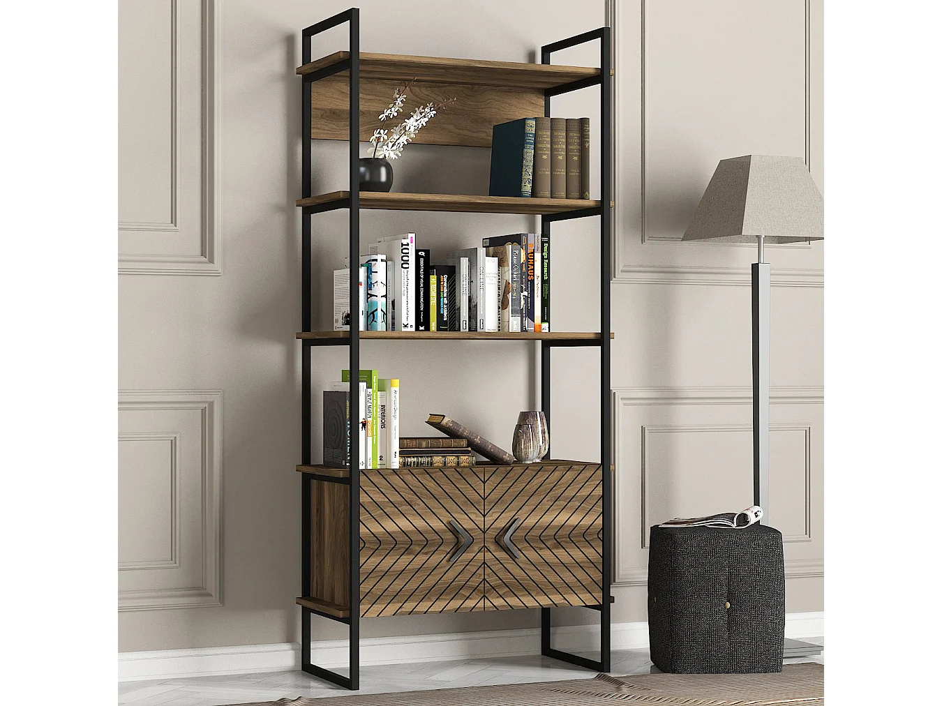 Bücherregal Scala mit Metallfüße Walnuss