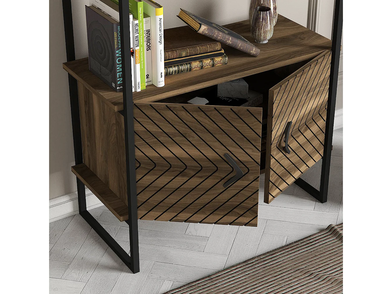 Bücherregal Scala mit Metallfüße Walnuss