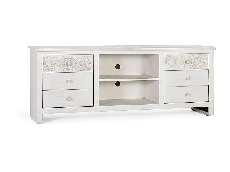 TV-Schrank mit 6 Schubladen und 2 Fächern aus Naturholz