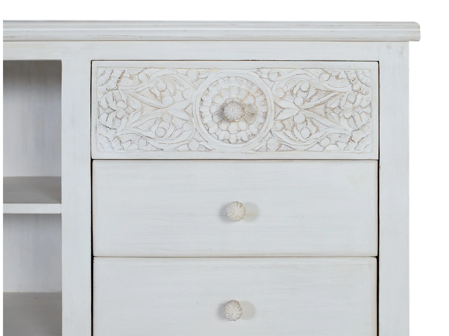 Meuble TV avec 6 tiroirs et 2 espaces en bois naturel