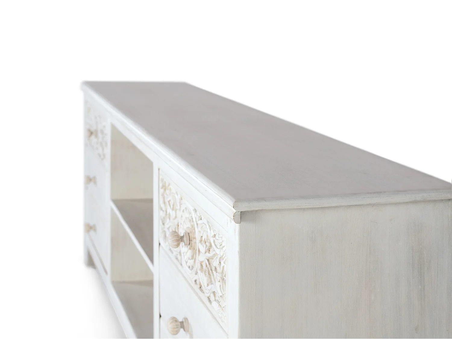 Meuble TV avec 6 tiroirs et 2 espaces en bois naturel