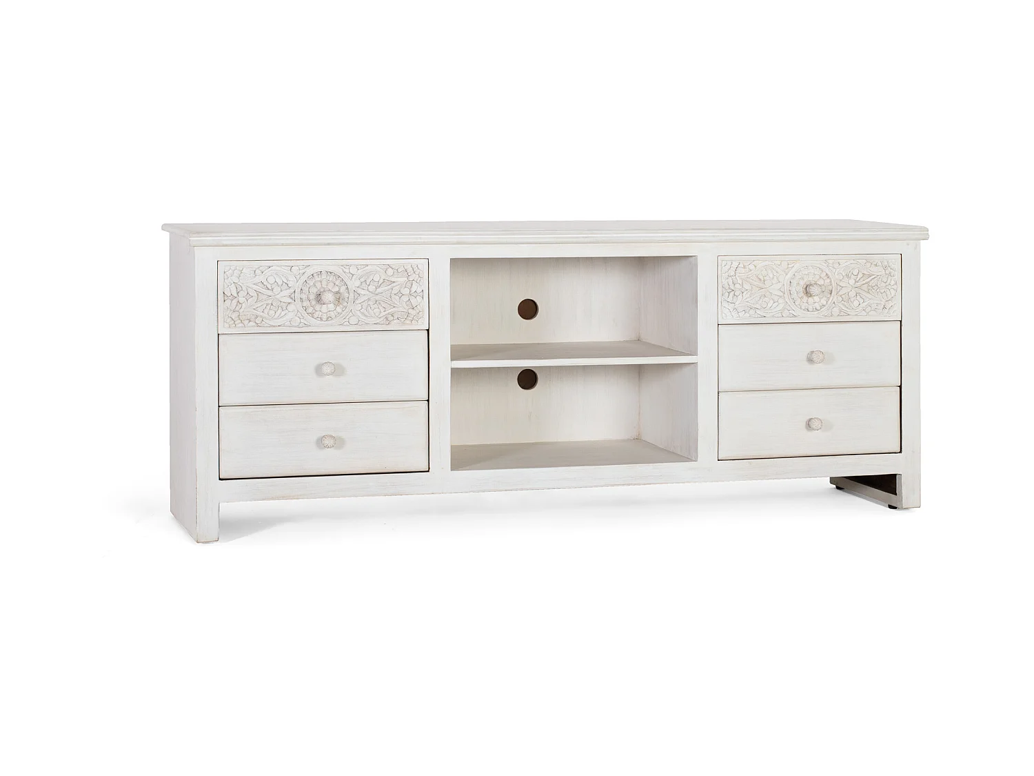Meuble TV avec 6 tiroirs et 2 espaces en bois naturel