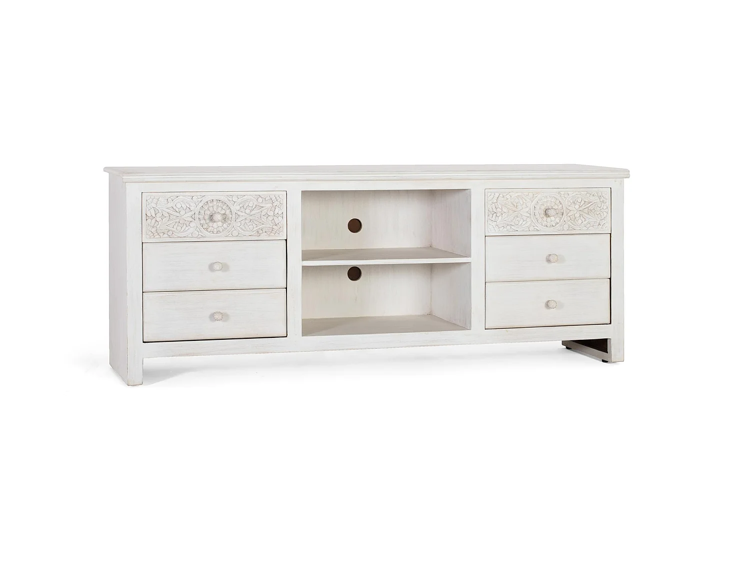 TV-stativ med 6 skuffer og 2 rom i naturlig treverk