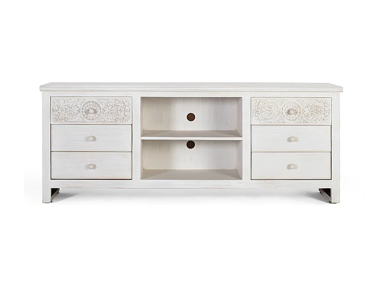 Meble RTV z 6 oknami i 2 przestrzeniami z naturalnego drewna