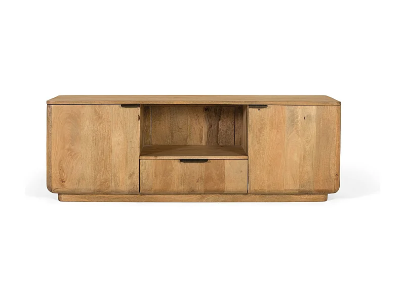 TV-meubel gemaakt van mangohout met afgeronde hoeken