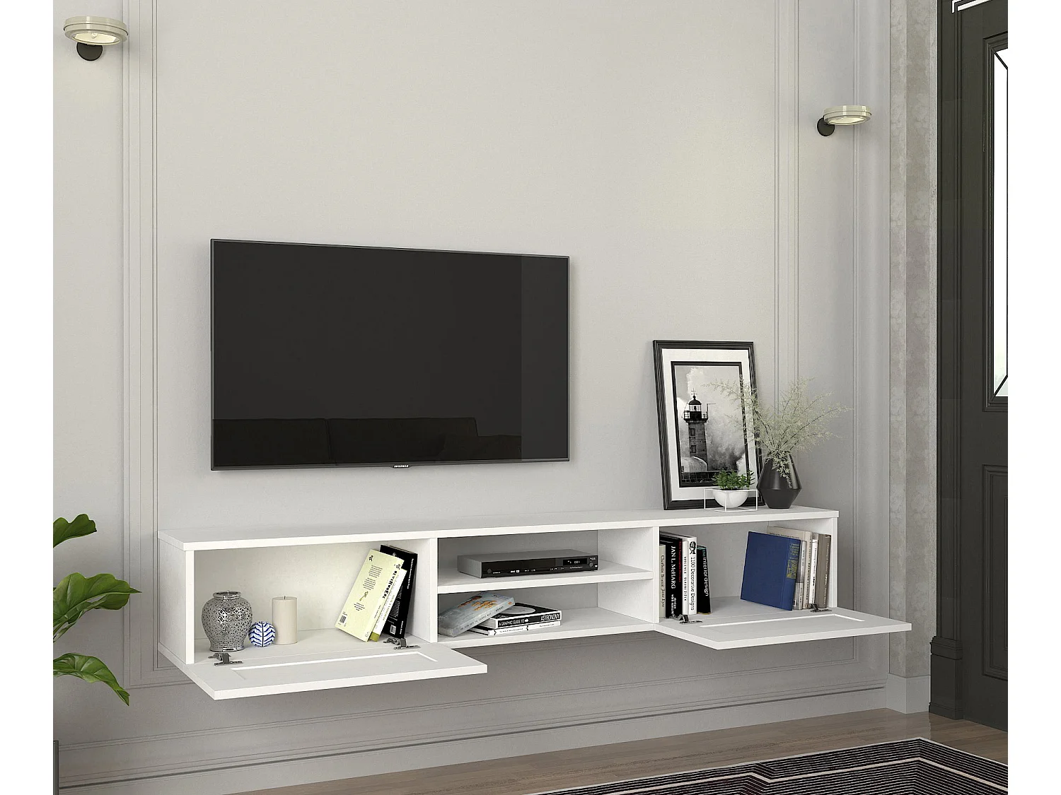 TV Lowboard Hängend Piuma Weiß