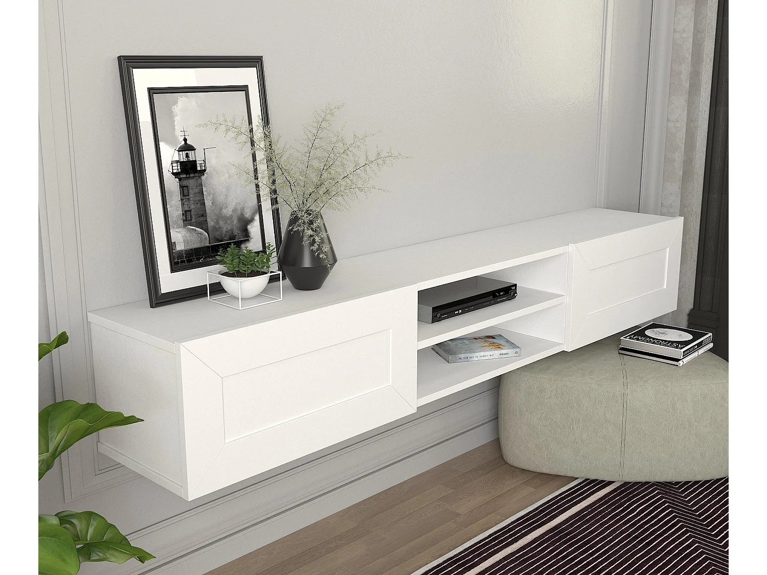 TV Lowboard Hängend Piuma Weiß