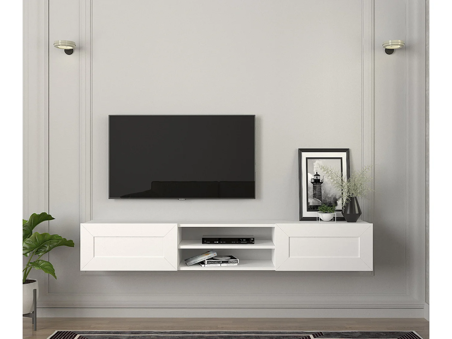 TV Lowboard Hängend Piuma Weiß