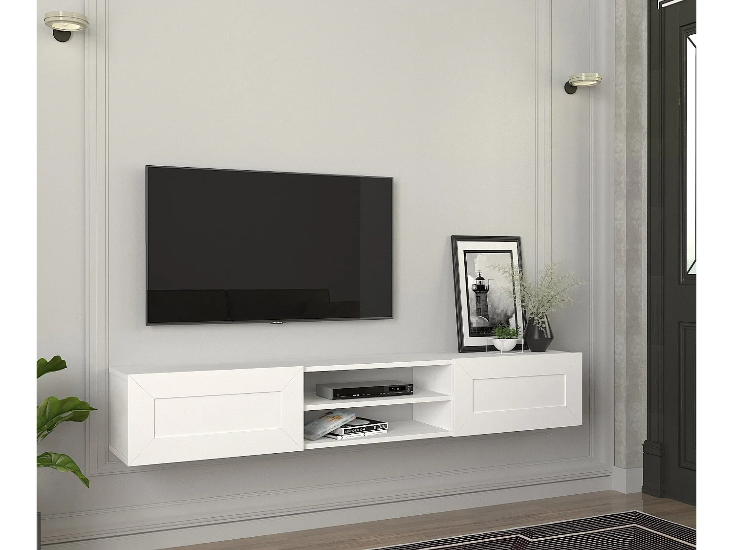 TV Lowboard Hängend Piuma Weiß