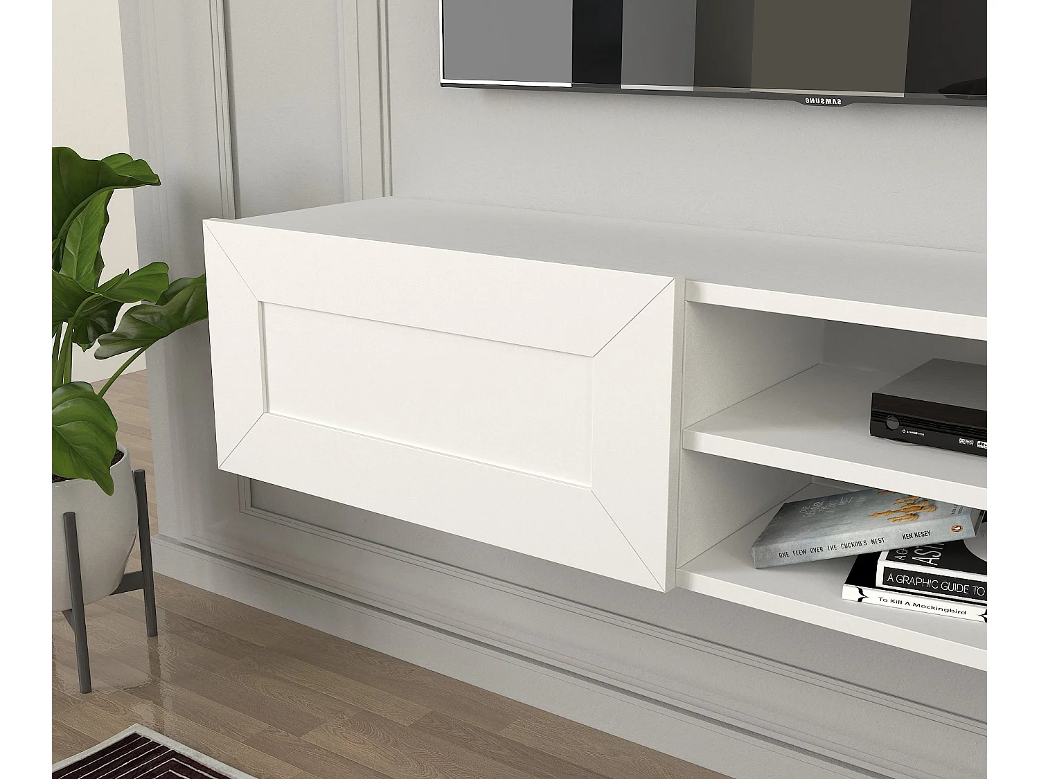 TV Lowboard Hängend Piuma Weiß