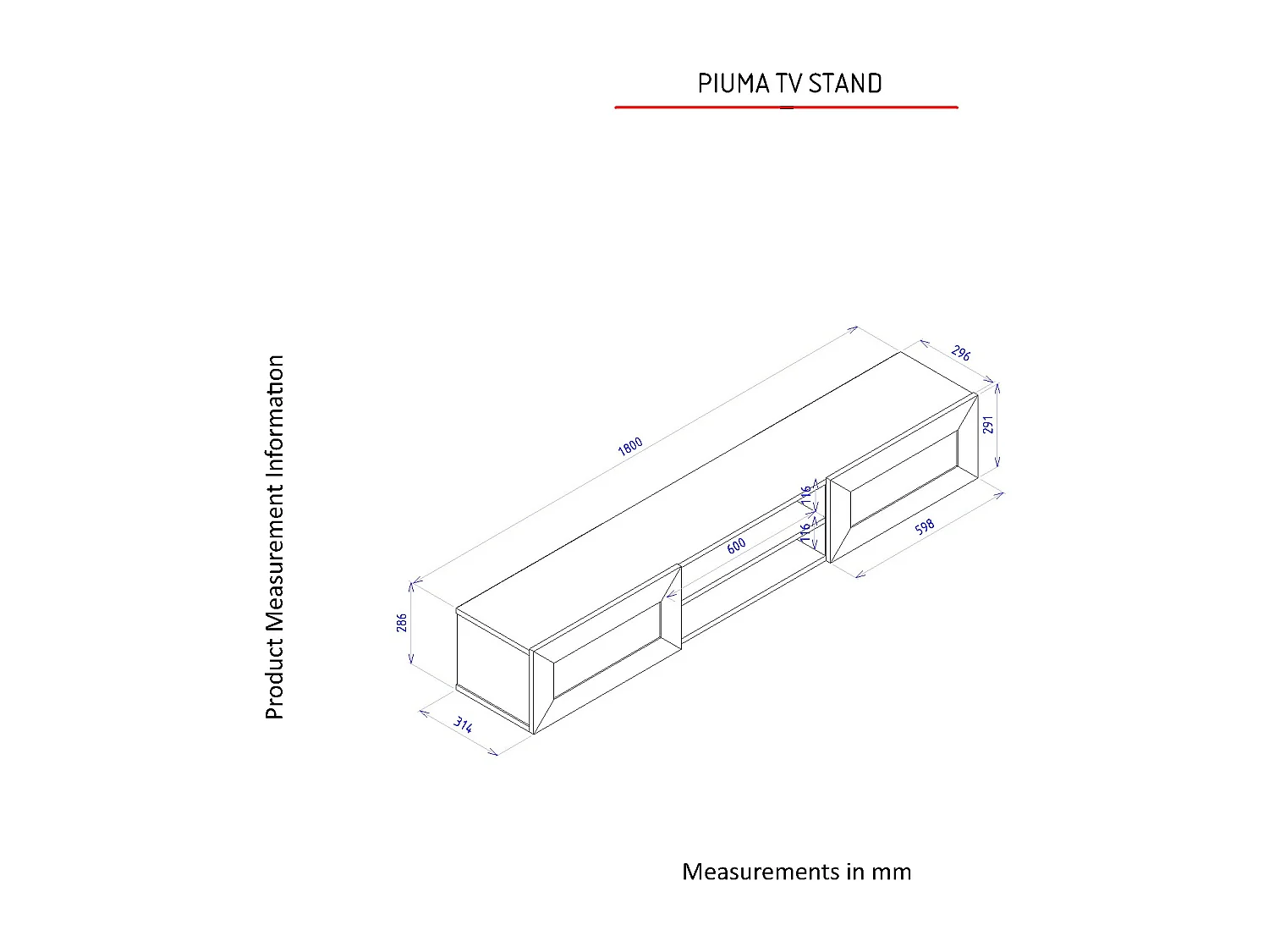 TV Lowboard Hängend Piuma Weiß