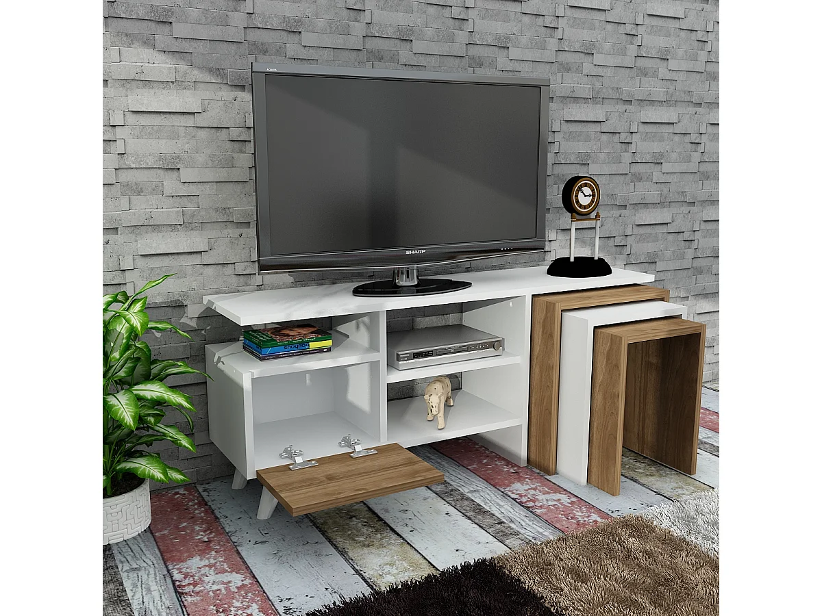 Wohnwand Nature Weiß Walnuss