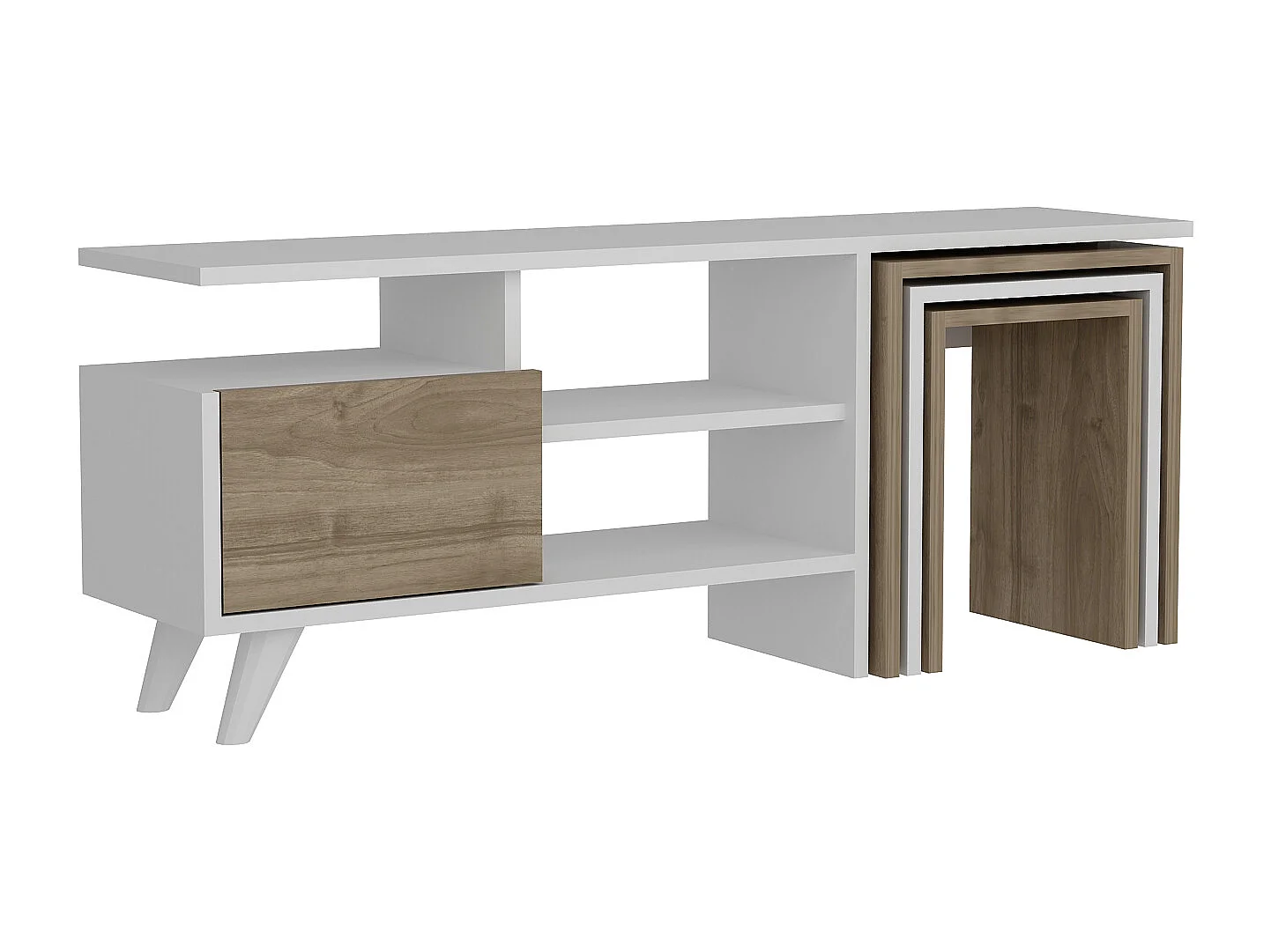 Wohnwand Nature Weiß Walnuss