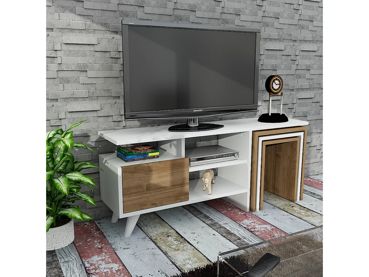 Wohnwand Nature Weiß Walnuss