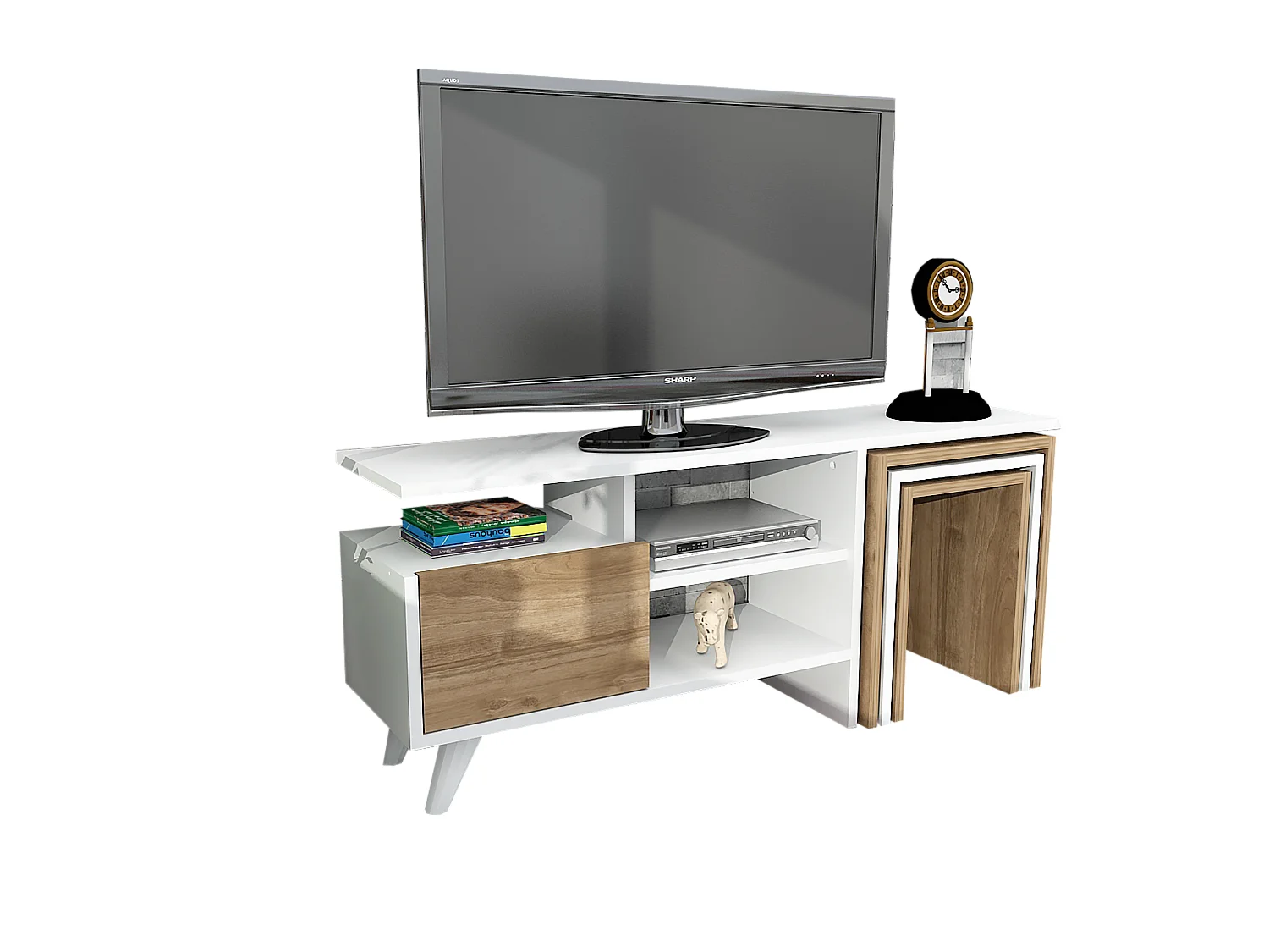 Wohnwand Nature Weiß Walnuss