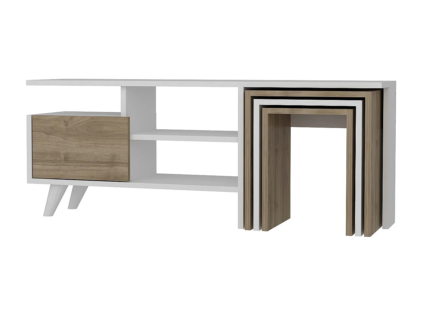 Wohnwand Nature Weiß Walnuss