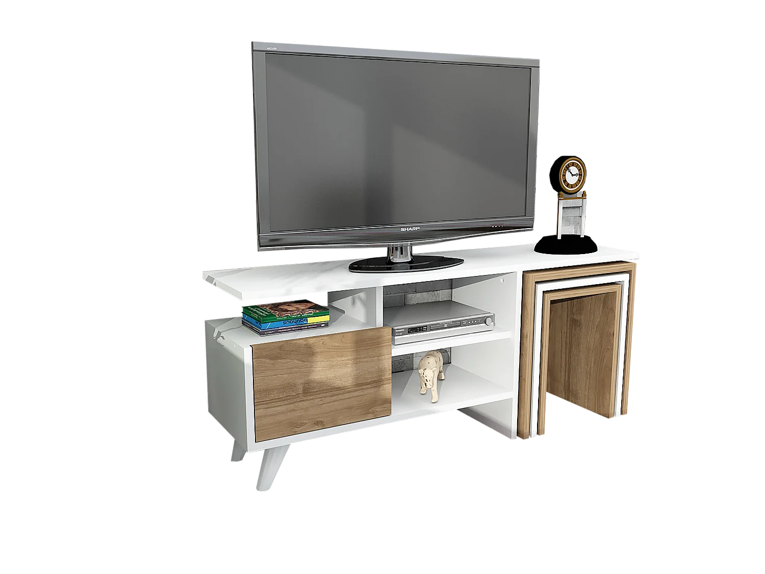 Wohnwand Nature Weiß Walnuss