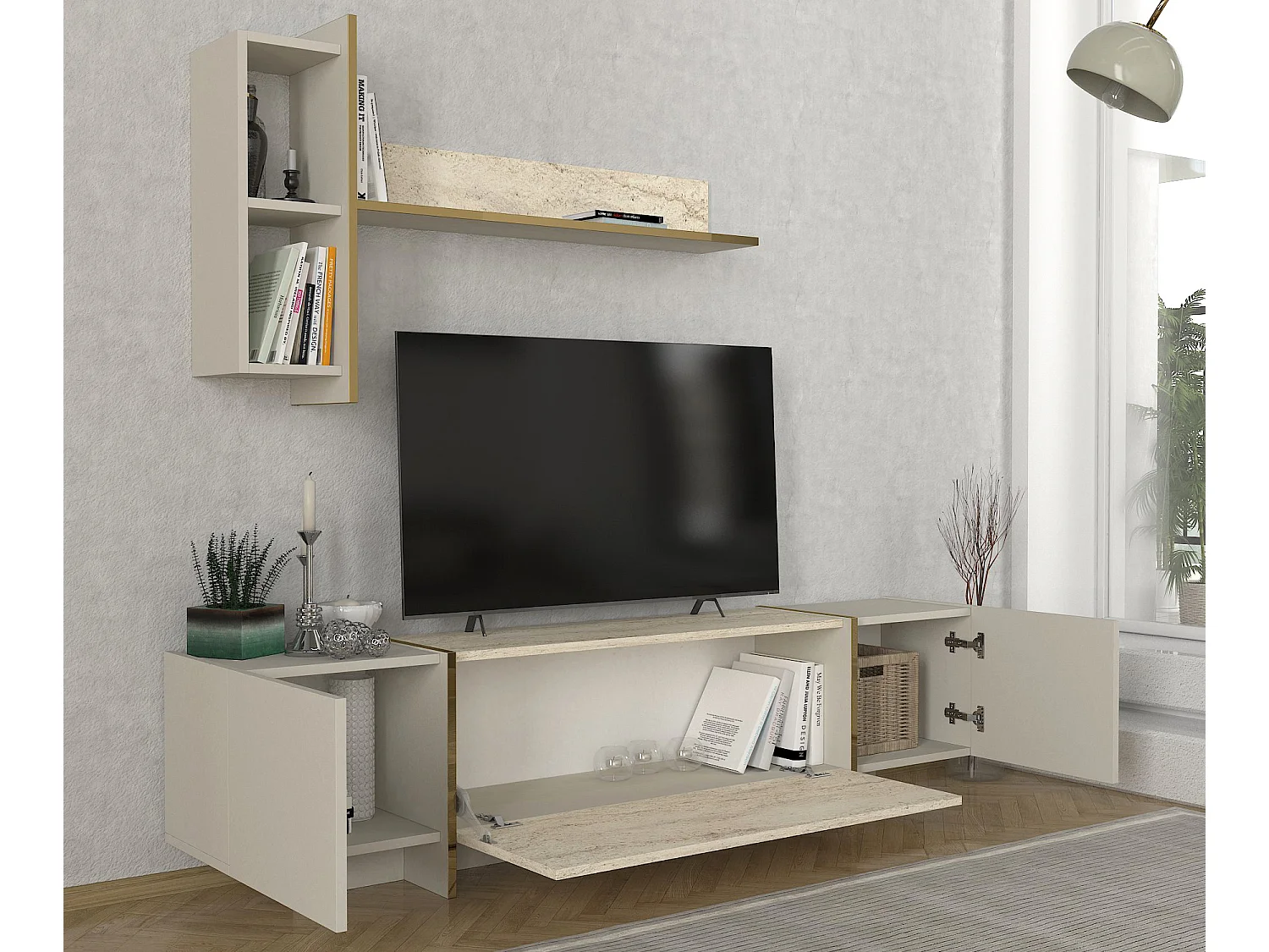 Wohnwand Veyron Beige Granit Optik